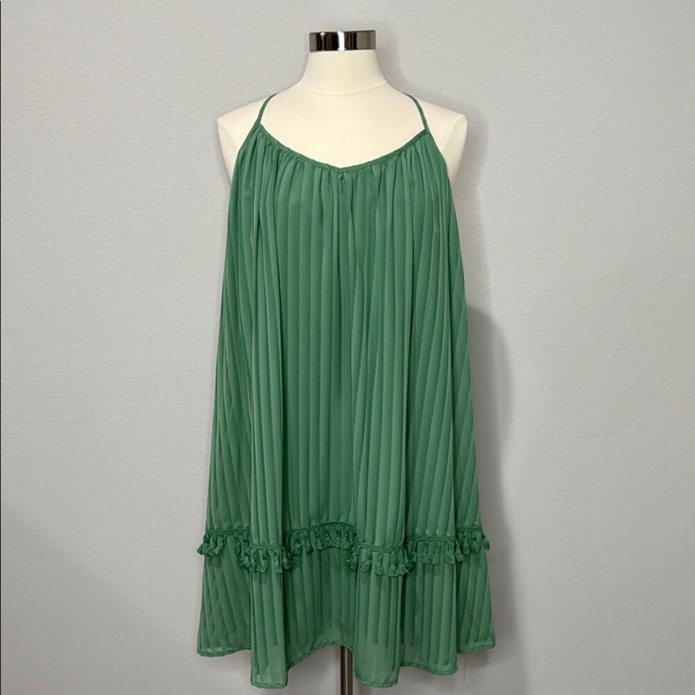 GB Green Pleated Spaghetti Strap Lined Short Dress Size XL